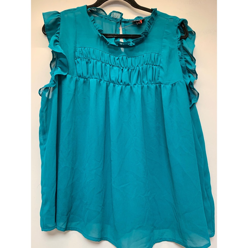 Torrid Blouse Womens 1 Teal Excellent Ruffle Trim Pleated Chiffon Sleeveless Top